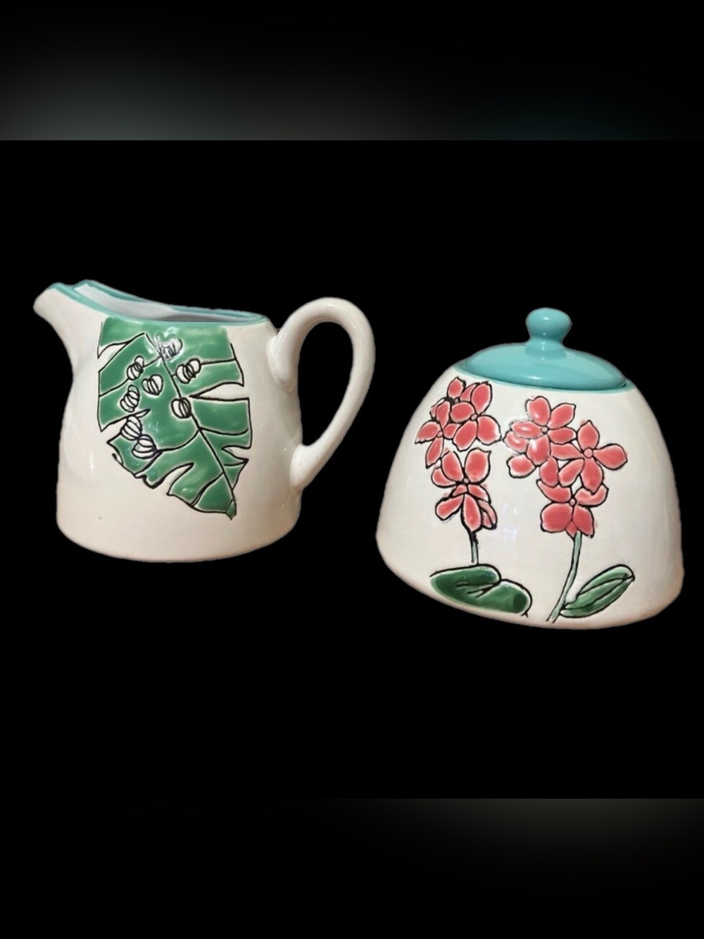 CHOSENIQUE Kitchen Ceramic Stoneware Sugar & Creamer Set hand painted- stoneware